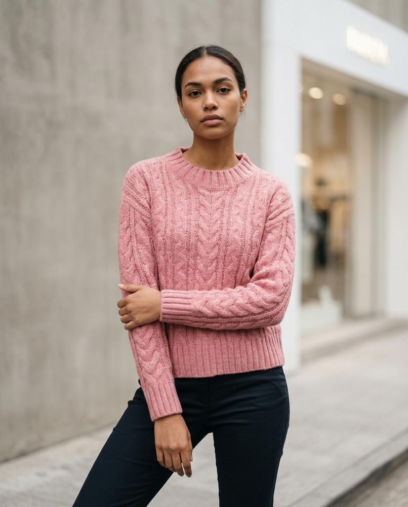 Nelly24 - Karev | Zopfgestrickt Rundhals Pullover Damen