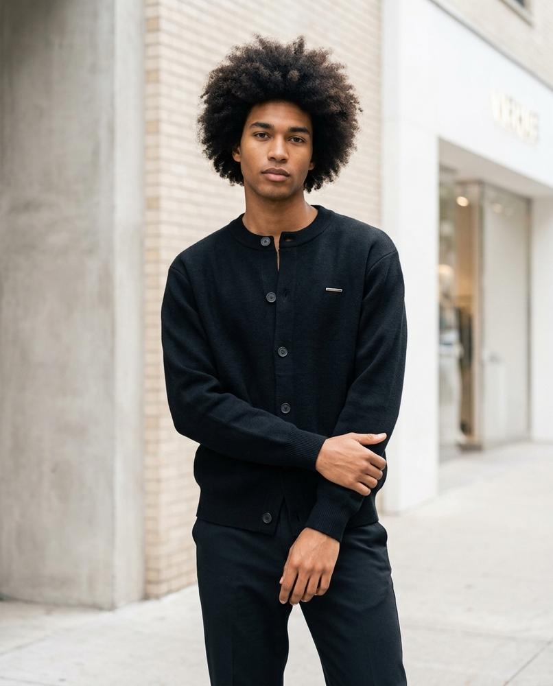 Nelly24 - Nomor | Strukturiert Kragenlos Strickjacke Herren