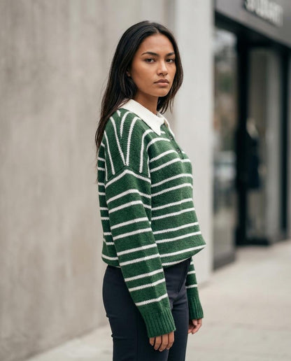 Nelly24 - Nover | Gestreift Gekragt Pullover Damen