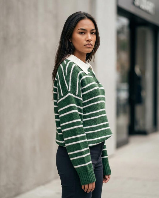 Nelly24 - Nover | Gestreift Gekragt Pullover Damen
