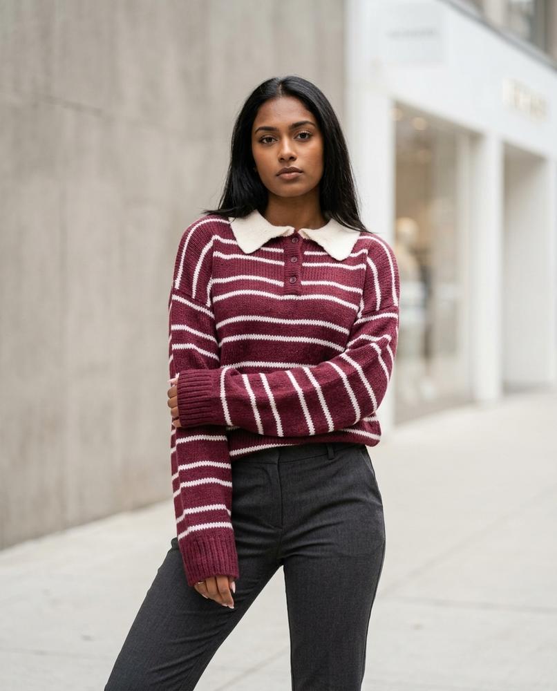 Nelly24 - Nover | Gestreift Gekragt Pullover Damen