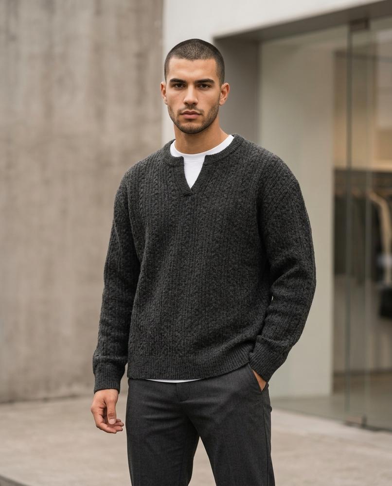 Nelly24 - Yoram | Strukturiert Geschlitzt Pullover Herren