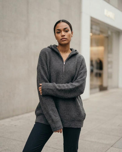 Nelly24 - Conav | Gerippt Locker Hoodie Damen