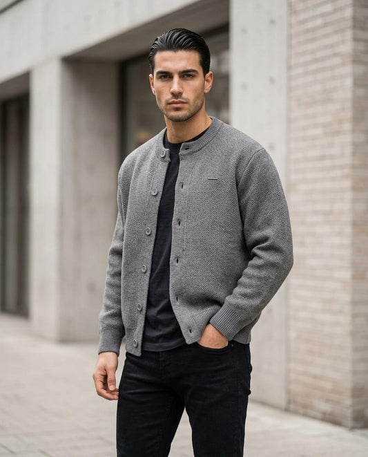Nelly24 - Nomor | Strukturiert Kragenlos Strickjacke Herren